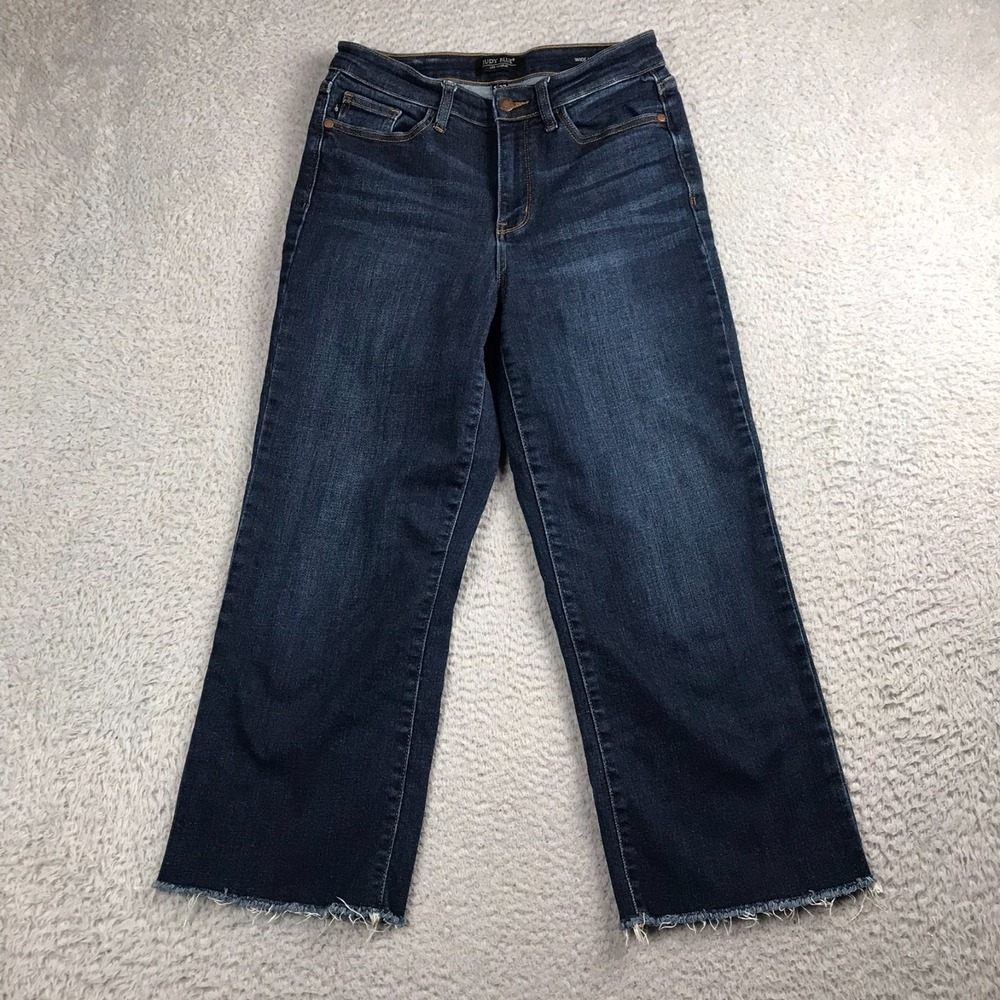 Judy Blue Wide Leg Jeans Womens 5/27 (29x24) Dark Wash Cropped Stretch Denim